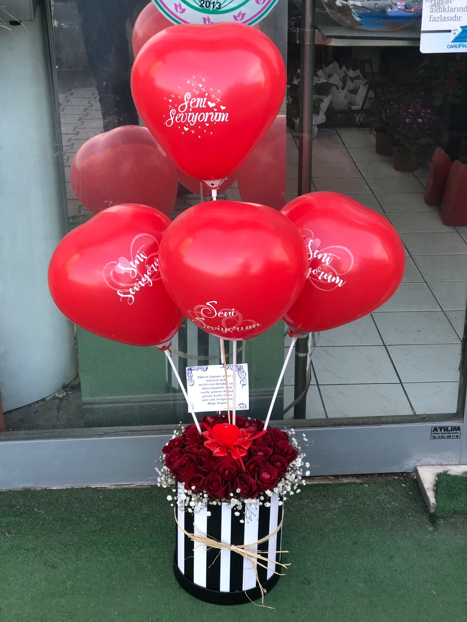 4 Kalp Balon 20 Kutu Gül