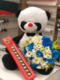 50 cm Panda + Renkli Papatya + Mesajlı Çikolata